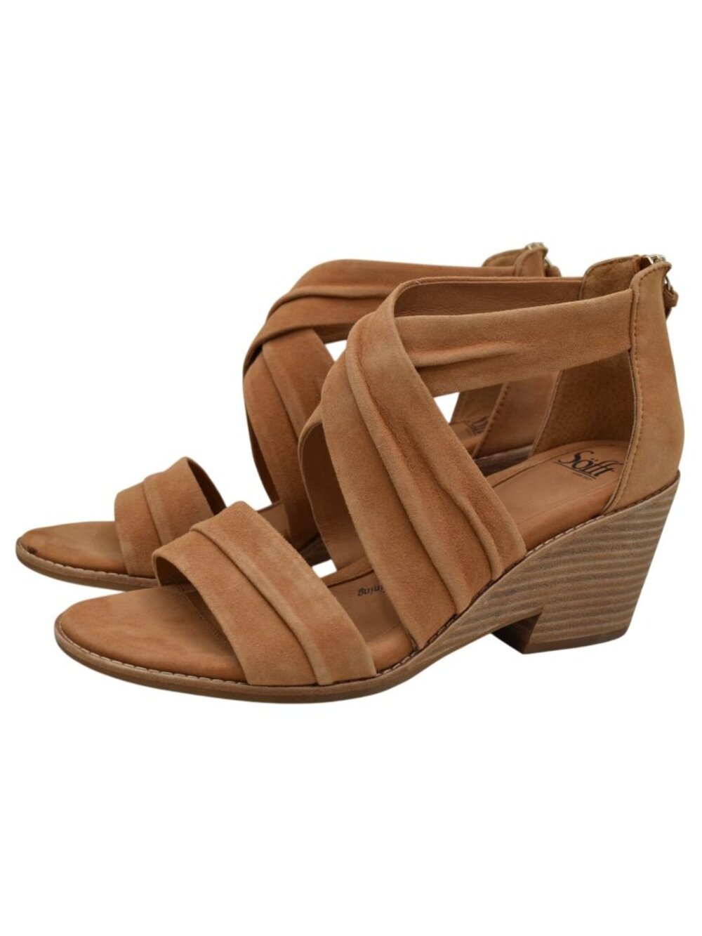 Sofft Womens Size 11 Samoa Ginger Tan Block Heel‎ Open Toe Zip Sandals Shoes